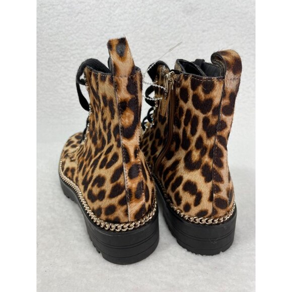 Gianni Bini Lyone size 6 Leopard Print  Calf Hair  Chain  Side Zip Combat Boot - Picture 4 of 10